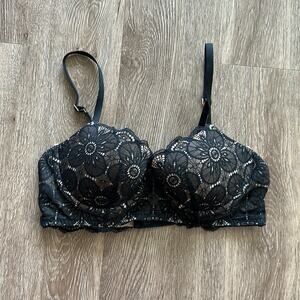 Aerie Show Off Balconette Eyelash Lace Bra Black & Tan Size 34C Underwire